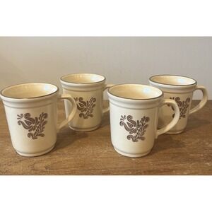 Pfaltzgraff Village Stoneware Coffee Mugs Cups Set of 4 Brown Beige 2008 USA